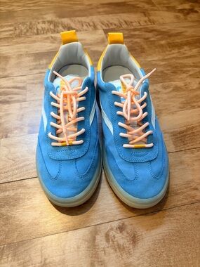 Blue Suede Women's Sneakers with Peach Laces